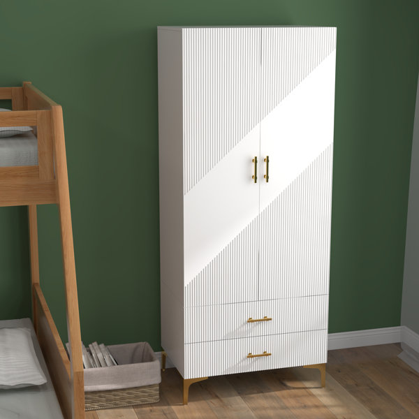 Mercer41 Rahmeir 2 Door 2 Drawers, White Armoires, Wardrobe